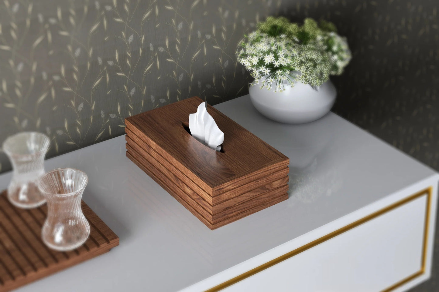 Tissue Box Four Walnut