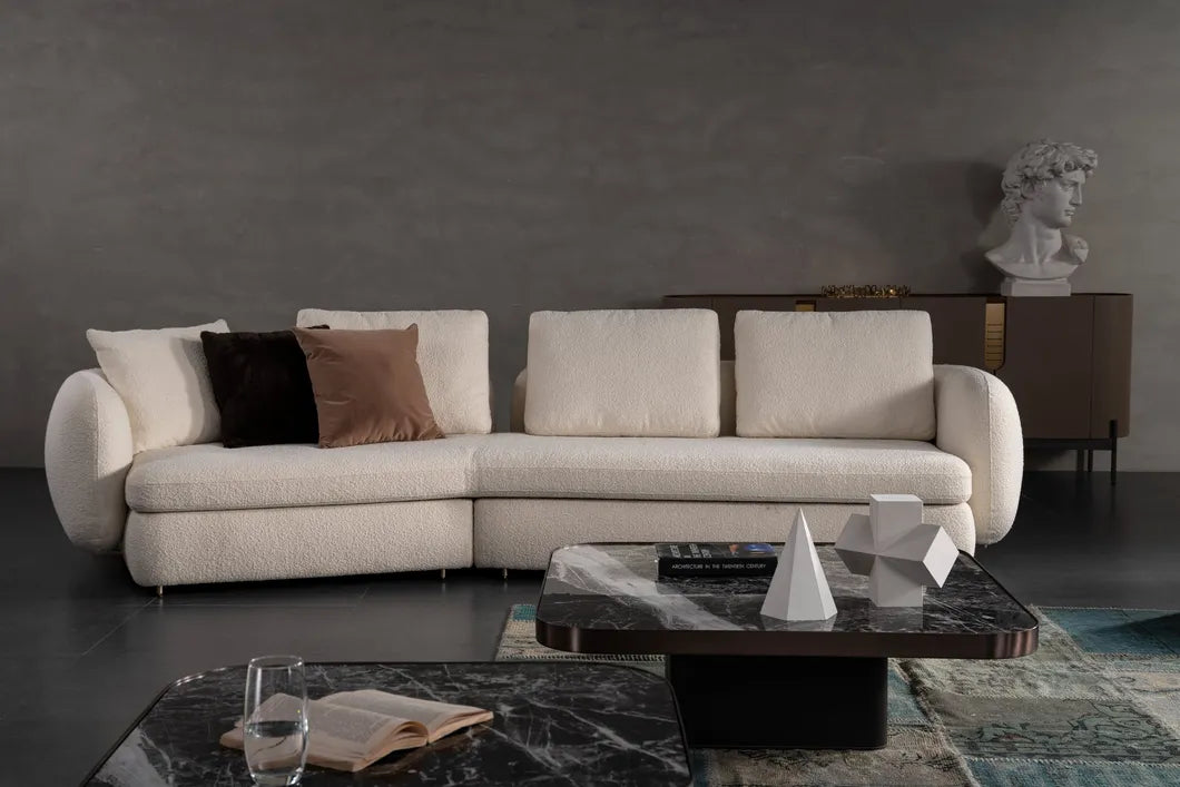 ORRO Angled White Boucle Sofa