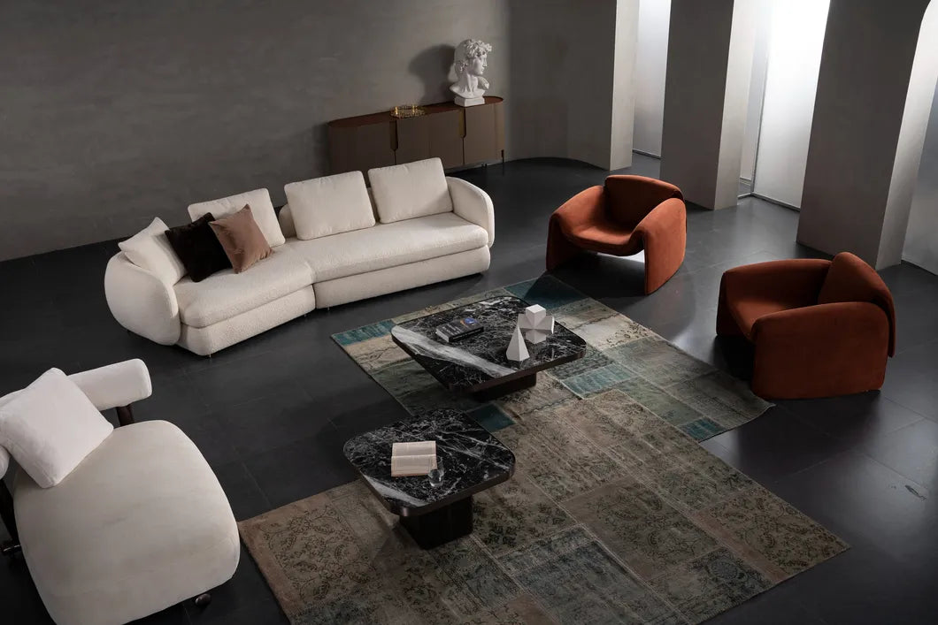 ORRO Angled White Boucle Sofa