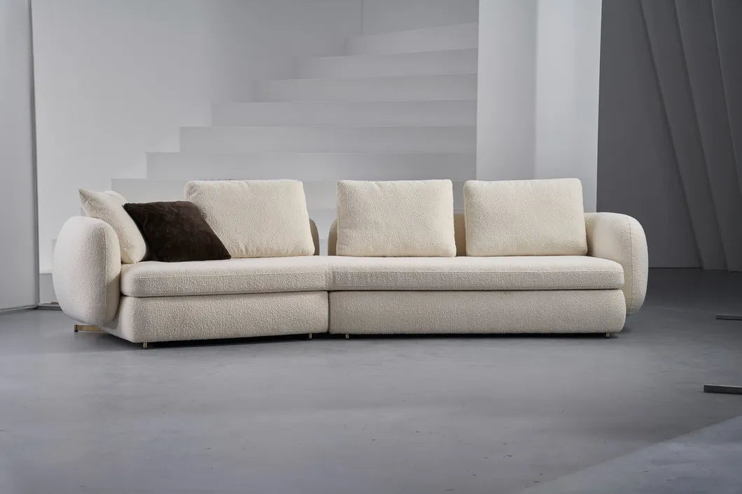 ORRO Angled White Boucle Sofa