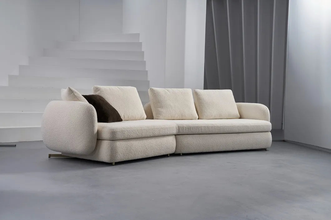 ORRO Angled White Boucle Sofa