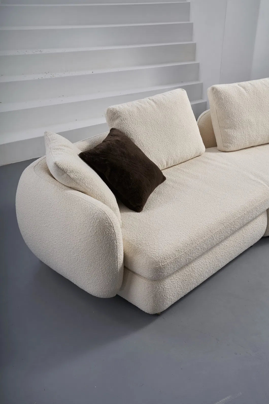 ORRO Angled White Boucle Sofa