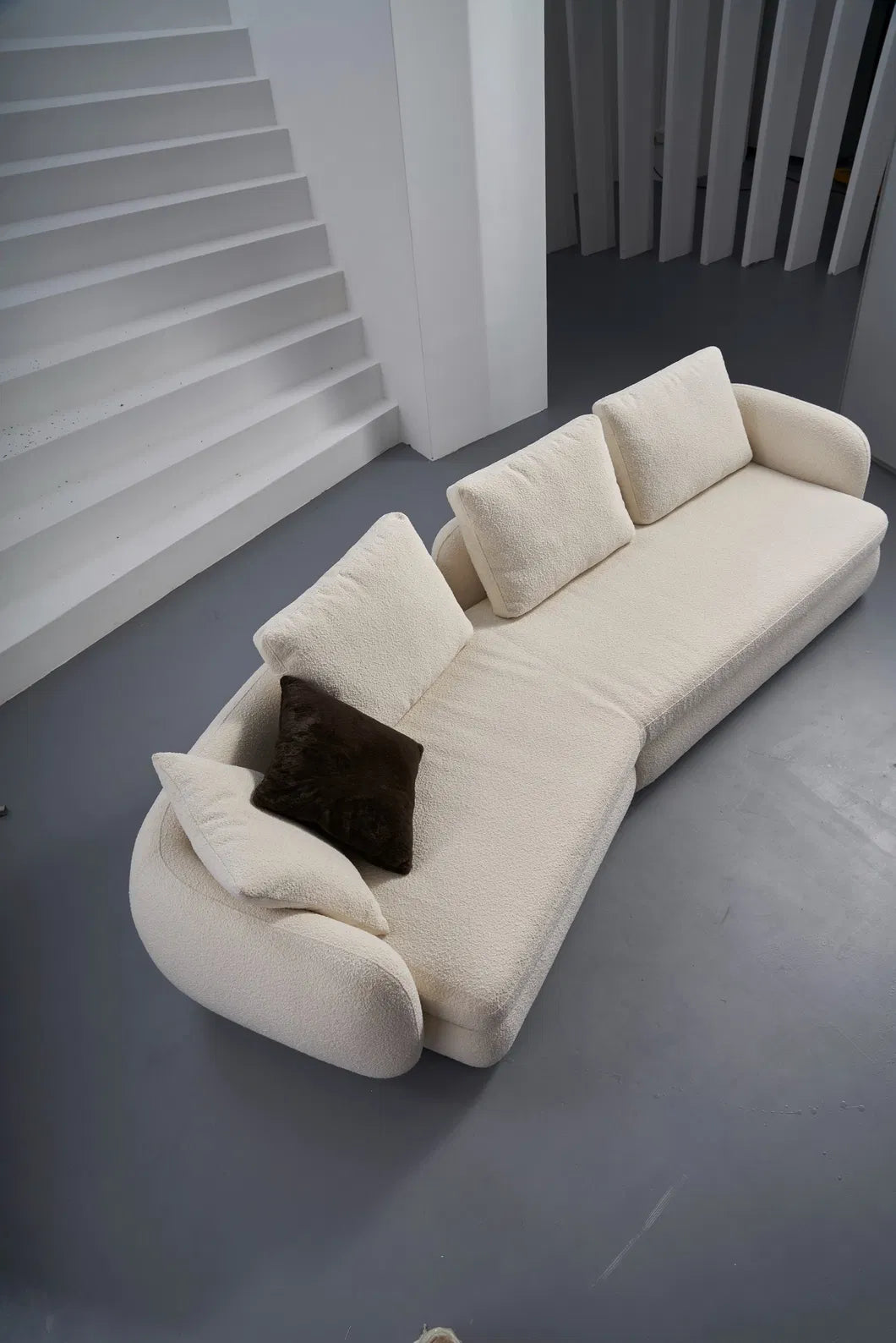 ORRO Angled White Boucle Sofa